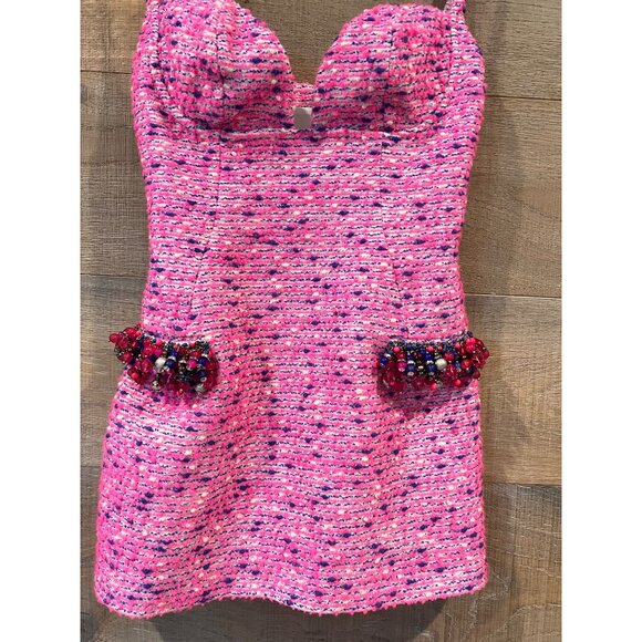 AREA Embellished crystal grape FUCHSIA Wool Blend Mini Dress Size 14 - Picture 7 of 13